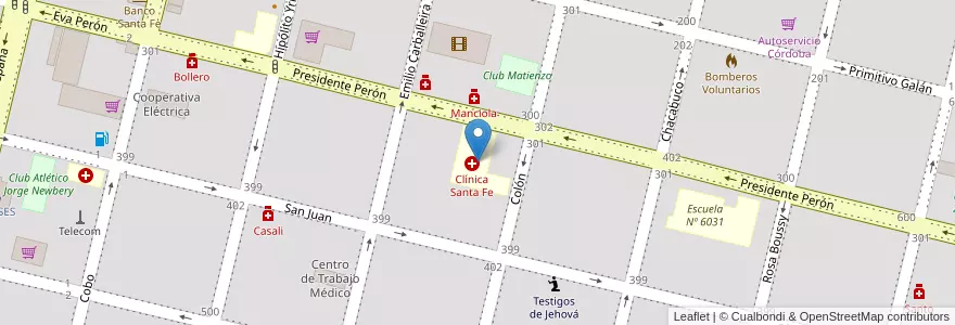 Mapa de ubicacion de Clínica Santa Fe en Arjantin, Santa Fe, Departamento General López, Municipio De Rufino.