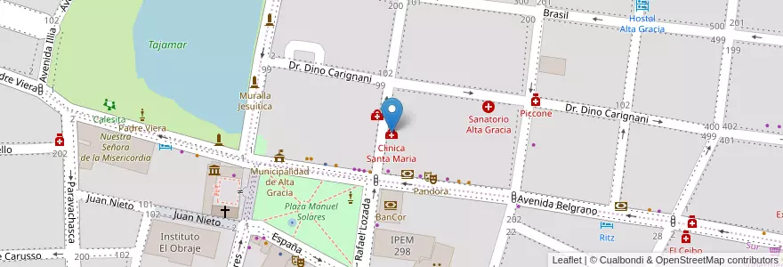 Mapa de ubicacion de Clinica Santa Maria en アルゼンチン, コルドバ州, Departamento Santa María, Pedanía Alta Gracia, Municipio De Alta Gracia, Alta Gracia.
