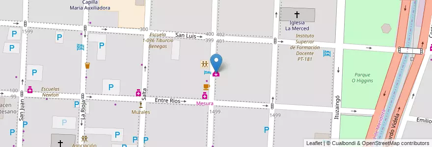 Mapa de ubicacion de Clinica Santa Maria en 아르헨티나, 칠레, Mendoza, Departamento Capital, Ciudad De Mendoza, Sección 3ª Parque O'Higgins.