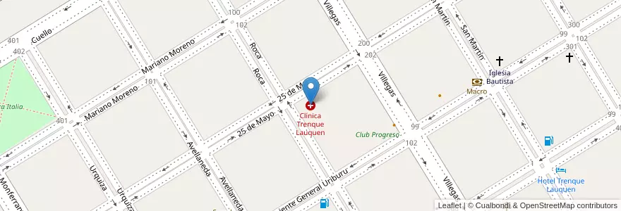 Mapa de ubicacion de Clínica Trenque Lauquen en Arjantin, Buenos Aires, Partido De Trenque Lauquen, Cuartel Chacras De Trenque Lauquen, Trenque Lauquen.