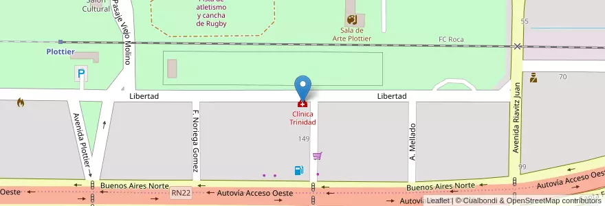 Mapa de ubicacion de Clínica Trinidad en Arjantin, Şili, Neuquén, Departamento Confluencia, Municipio De Plottier, Plottier.