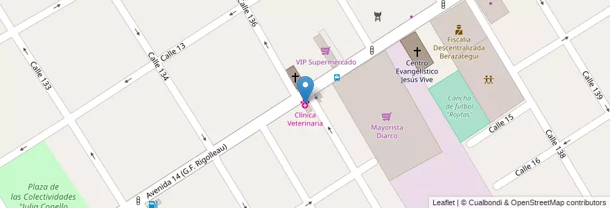 Mapa de ubicacion de Clínica Veterinaria en Arjantin, Buenos Aires, Partido De Berazategui, Berazategui.