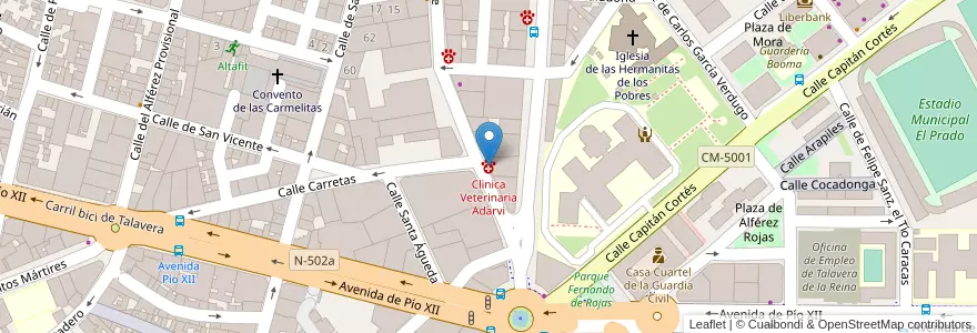 Mapa de ubicacion de Clinica Veterinaria Adarvi en スペイン, カスティーリャ＝ラ・マンチャ州, Toledo, Talavera, Talavera De La Reina.