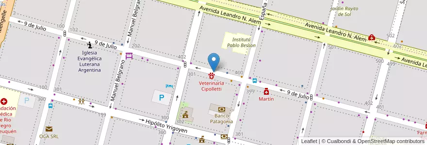Mapa de ubicacion de Clinica veterinaria cipolletti en Arjantin, Şili, Río Negro, Cipolletti, Departamento General Roca.