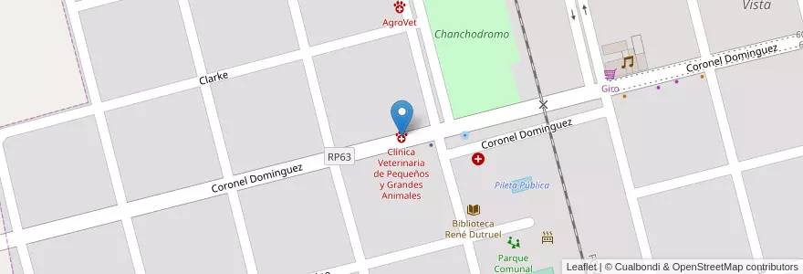 Mapa de ubicacion de Clínica Veterinaria de Pequeños y Grandes Animales en الأرجنتين, سانتا في, Departamento Las Colonias, Municipio De Santa Clara De Buena Vista.