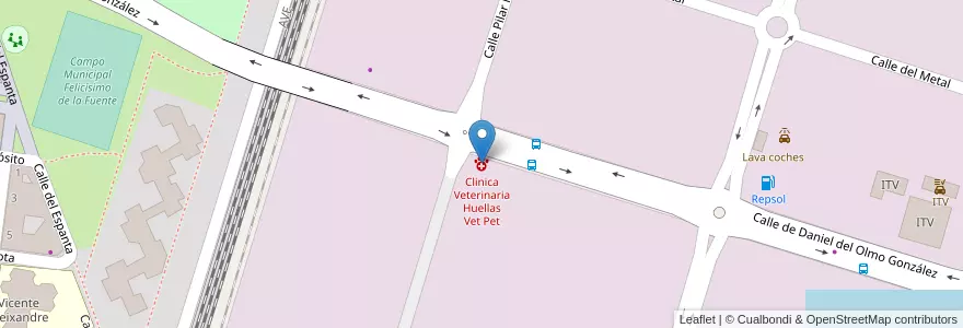 Mapa de ubicacion de Clinica Veterinaria Huellas Vet Pet en スペイン, カスティーリャ・イ・レオン州, Valladolid, Valladolid.