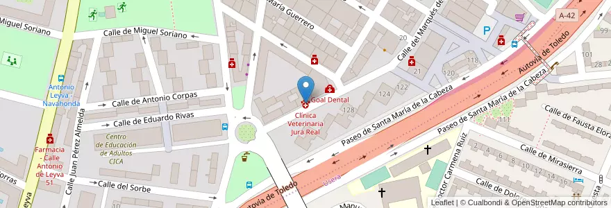 Mapa de ubicacion de Clínica Veterinaria Jura Real en 스페인, Comunidad De Madrid, Comunidad De Madrid, Área Metropolitana De Madrid Y Corredor Del Henares, 마드리드.