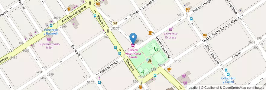 Mapa de ubicacion de Clínica Veterinaria Panda, Villa Urquiza en Argentina, Ciudad Autónoma De Buenos Aires, Comuna 12, Buenos Aires.