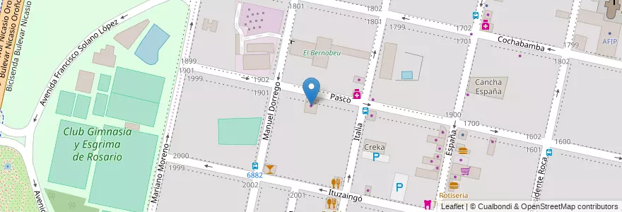 Mapa de ubicacion de Clinica Veterinaria Pedemonte en アルゼンチン, サンタフェ州, Departamento Rosario, Municipio De Rosario, ロサリオ.