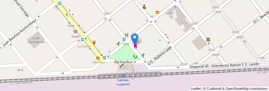 Mapa de ubicacion de Clínica veterinaria Santos Lugares en アルゼンチン, ブエノスアイレス州, Partido De Tres De Febrero, Santos Lugares.
