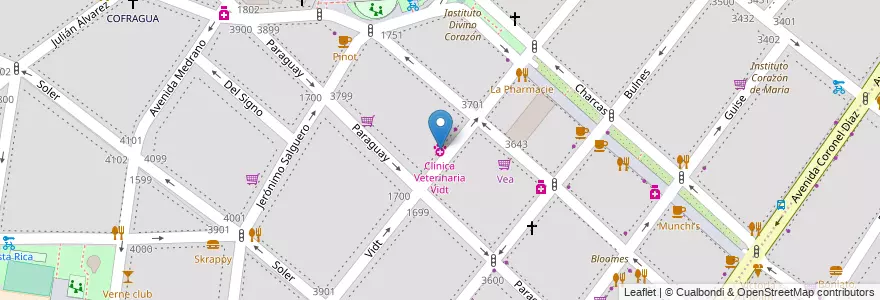 Mapa de ubicacion de Clínica Veterinaria Vidt, Palermo en Argentinien, Ciudad Autónoma De Buenos Aires, Buenos Aires, Comuna 14.