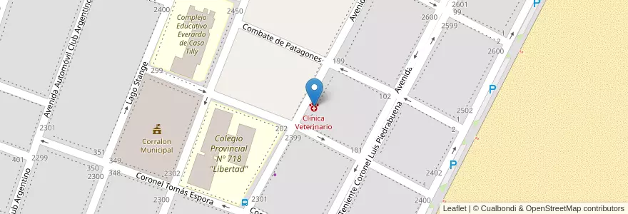 Mapa de ubicacion de Clínica Veterinario en アルゼンチン, チリ, チュブ州, Departamento Escalante, Rada Tilly.
