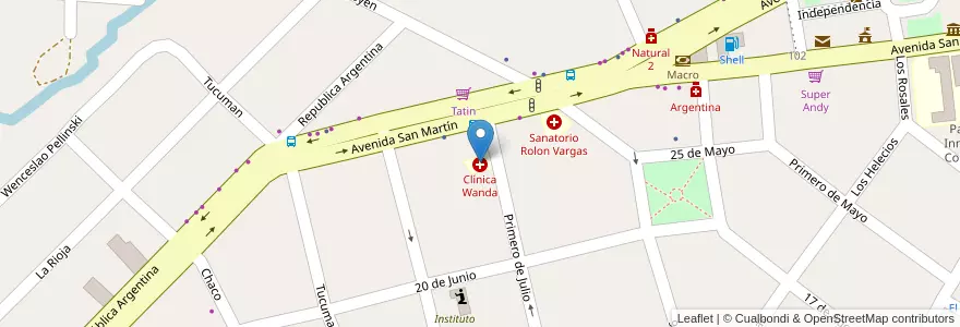 Mapa de ubicacion de Clínica Wanda en アルゼンチン, ミシオネス州, Departamento Iguazú, Municipio De Wanda.