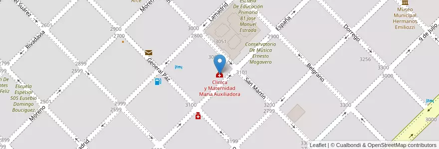 Mapa de ubicacion de Clinica y Maternidad Maria Auxiliadora en Аргентина, Буэнос-Айрес, Partido De Olavarría, Olavarría.