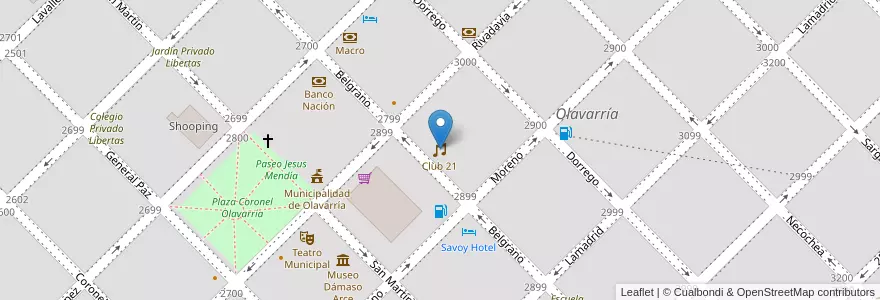 Mapa de ubicacion de Club 21 en Arjantin, Buenos Aires, Partido De Olavarría, Olavarría.