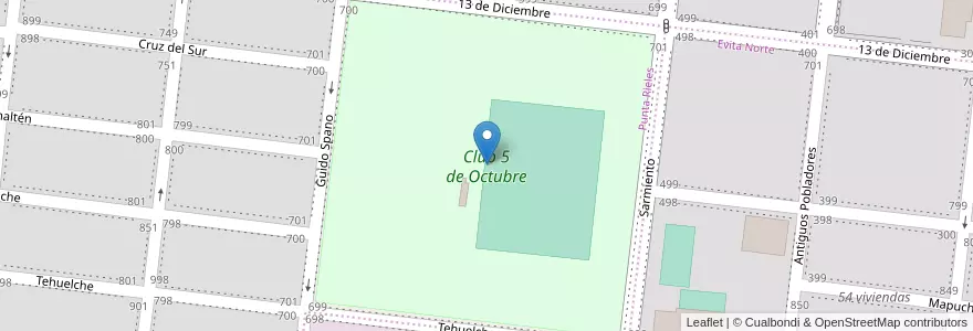 Mapa de ubicacion de Club 5 de Octubre en アルゼンチン, チリ, サンタクルス州, Las Heras, Deseado, Las Heras.