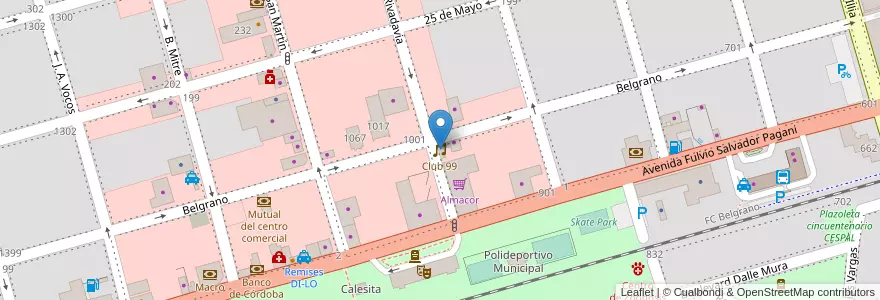 Mapa de ubicacion de Club 99 en アルゼンチン, コルドバ州, Departamento San Justo, Municipio Arroyito, Pedanía Arroyito, Arroyito.