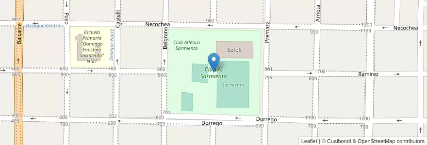 Mapa de ubicacion de Club A. Sarmiento en アルゼンチン, エントレ・リオス州, Departamento Villaguay, Distrito Lucas Al Sud, Villaguay.