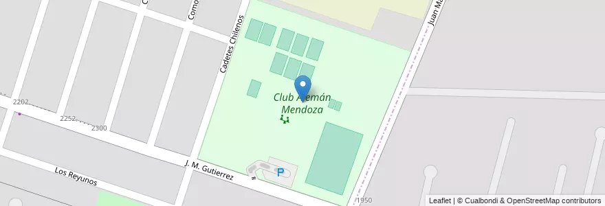 Mapa de ubicacion de Club Alemán Mendoza en アルゼンチン, チリ, メンドーサ州, Departamento Guaymallén, Distrito Las Cañas.