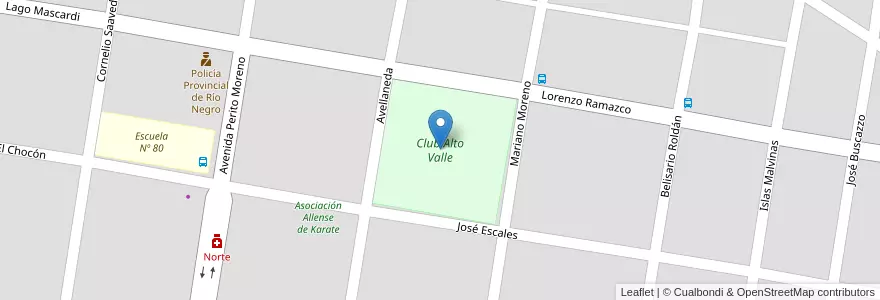 Mapa de ubicacion de Club Alto Valle en آرژانتین, شیلی, استان ریو نگرو، آرژانتین, Municipio De Allen, Departamento General Roca.