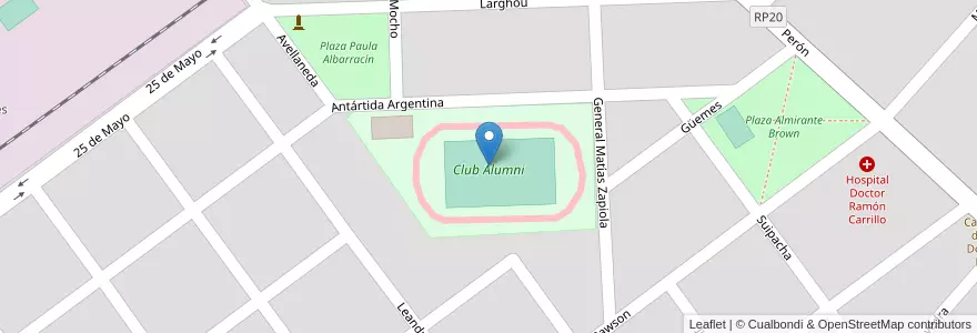 Mapa de ubicacion de Club Alumni en アルゼンチン, ブエノスアイレス州, Partido De Roque Pérez, Roque Pérez.