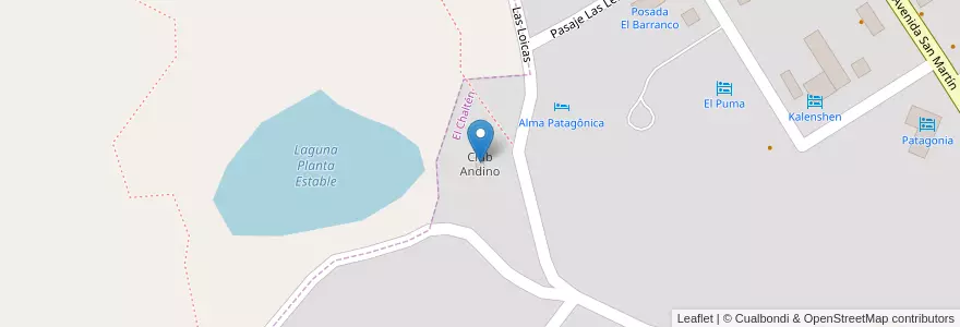 Mapa de ubicacion de Club Andino en アルゼンチン, チリ, サンタクルス州, El Chaltén, Lago Argentino.