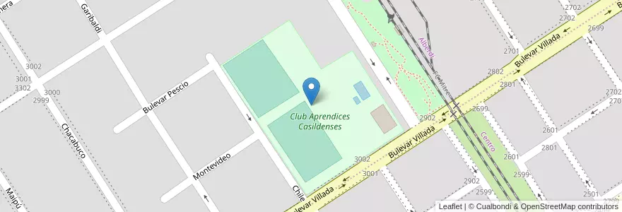 Mapa de ubicacion de Club Aprendices Casildenses en Argentinië, Santa Fe, Departamento Caseros, Municipio De Casilda, Casilda.