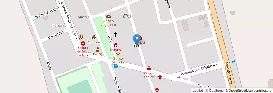 Mapa de ubicacion de CLUB ARGENTINO HUMBERTO PRIMO en Arjantin, Santa Fe, Departamento Las Colonias, Municipio De Elisa, Elisa.