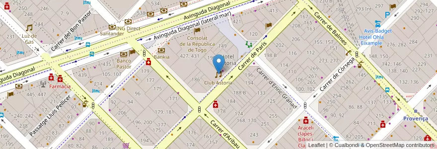 Mapa de ubicacion de Club Astoria en Espagne, Catalogne, Barcelone, Barcelonais, Barcelone.