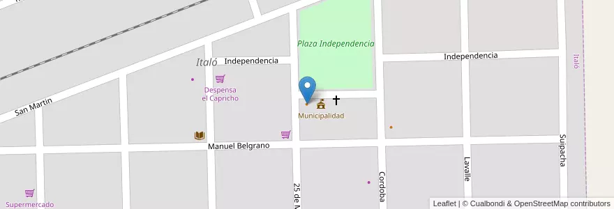 Mapa de ubicacion de Club Atlético 25 de Mayo en アルゼンチン, コルドバ州, Departamento General Roca, Pedanía Italó, Municipio De Italó, Italó.