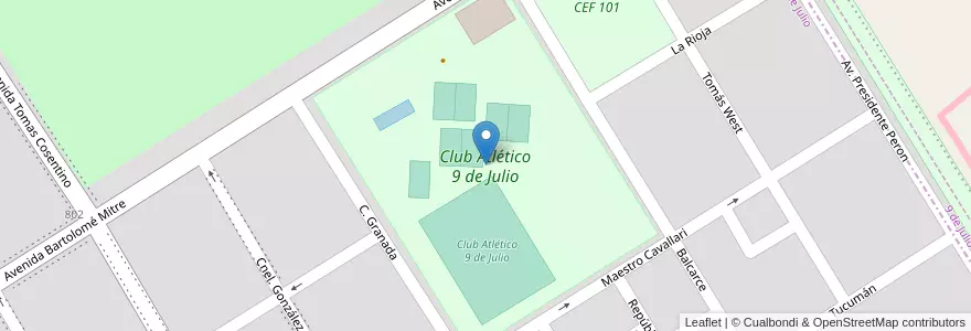 Mapa de ubicacion de Club Atlético 9 de Julio en Argentinien, Provinz Buenos Aires, Partido De Nueve De Julio, Cuartel Nueve De Julio Rural, 9 De Julio, Nueve De Julio.