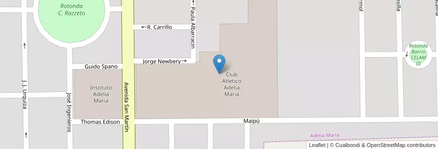 Mapa de ubicacion de Club Atletico Adelia Maria en アルゼンチン, コルドバ州, Departamento Río Cuarto, Pedanía Cautiva, Municipio De Adelia María, Adelia María.