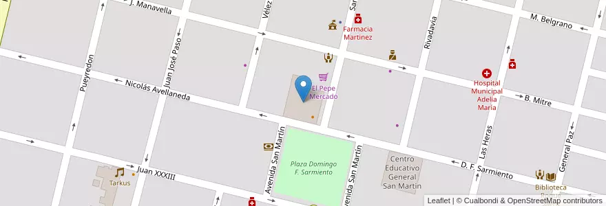 Mapa de ubicacion de Club Atlético Adelia María en Аргентина, Кордова, Departamento Río Cuarto, Pedanía Cautiva, Municipio De Adelia María, Adelia María.