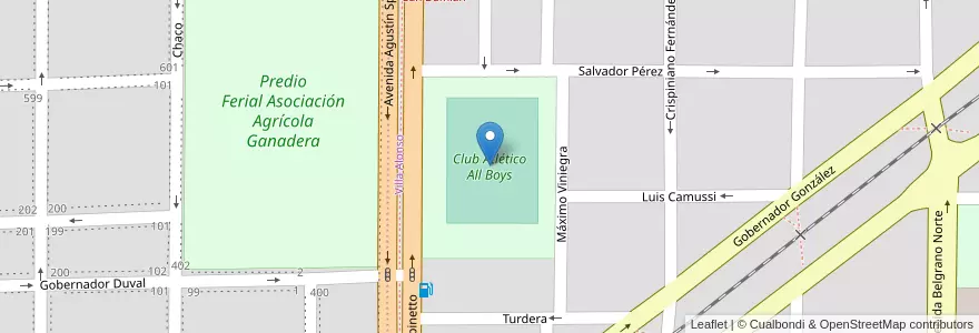 Mapa de ubicacion de Club Atlético All Boys en Arjantin, La Pampa, Municipio De Santa Rosa, Departamento Capital, Santa Rosa.