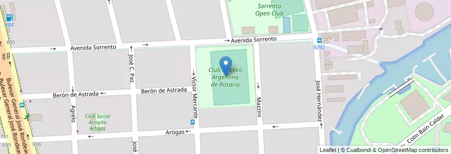 Mapa de ubicacion de Club Atletico Argentino de Rosario en アルゼンチン, サンタフェ州, Departamento Rosario, Municipio De Rosario, ロサリオ.