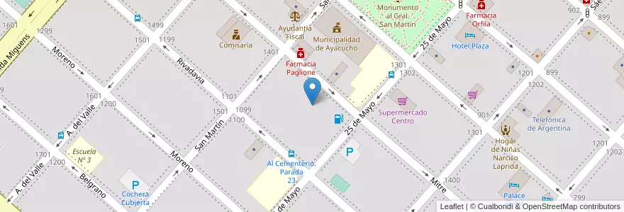 Mapa de ubicacion de Club Atlético Ayacucho en 阿根廷, 布宜诺斯艾利斯省, Partido De Ayacucho, Ayacucho.