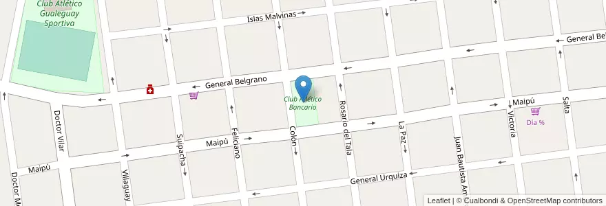 Mapa de ubicacion de Club Atlético Bancario en 아르헨티나, 엔트레리오스주, Departamento Gualeguay, Distrito Cuchilla, Gualeguay.