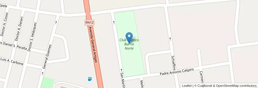 Mapa de ubicacion de Club Atlético Barrio Norte en Arjantin, Entre Ríos, Departamento Gualeguay, Distrito Cuchilla, Gualeguay.
