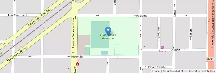 Mapa de ubicacion de Club Atlético Belgrano en 阿根廷, La Pampa, Municipio De Santa Rosa, Departamento Capital, Santa Rosa.