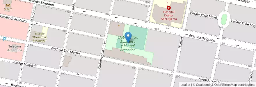 Mapa de ubicacion de Club Atlético, Biblioteca y Mutual Argentino en Argentina, Córdova, Departamento Marcos Juárez, Pedanía Espinillos, Municipio De Marcos Juárez.