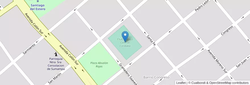Mapa de ubicacion de Club Atlético Central Córdoba en アルゼンチン, サンティアゴ・デル・エステロ州, Departamento Capital, Santiago Del Estero.