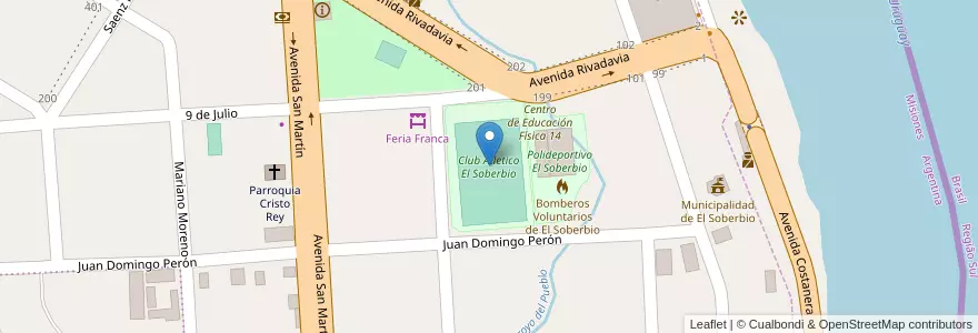 Mapa de ubicacion de Club Atletico El Soberbio en آرژانتین, Misiones, Departamento Guaraní, Municipio De El Soberbio, El Soberbio.