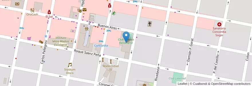 Mapa de ubicacion de Club Atlético Ferrocarril en 阿根廷, 恩特雷里奥斯省, Departamento Concordia, Distrito Suburbios, Concordia, Concordia.