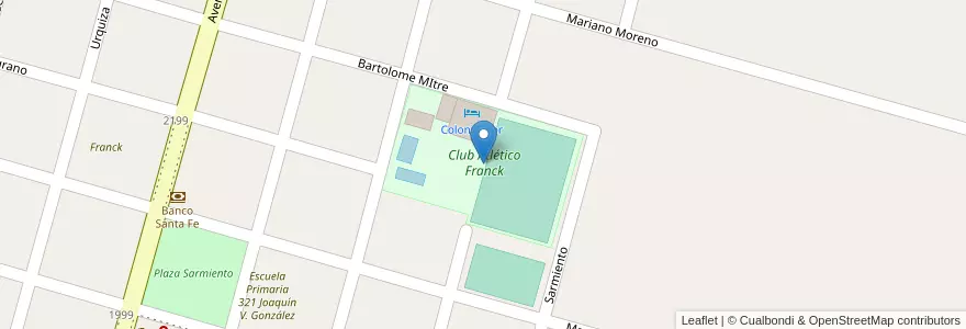 Mapa de ubicacion de Club Atlético Franck en Argentine, Santa Fe, Departamento Las Colonias, Municipio De Franck, Franck.