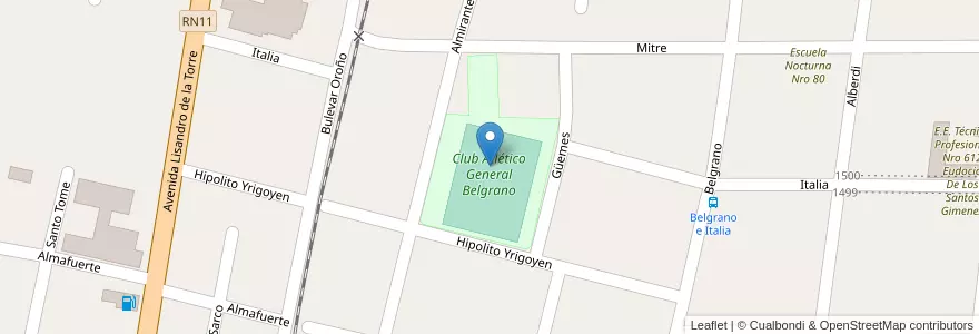 Mapa de ubicacion de Club Atlético General Belgrano en Аргентина, Санта-Фе, Departamento San Jerónimo, Municipio De Coronda.