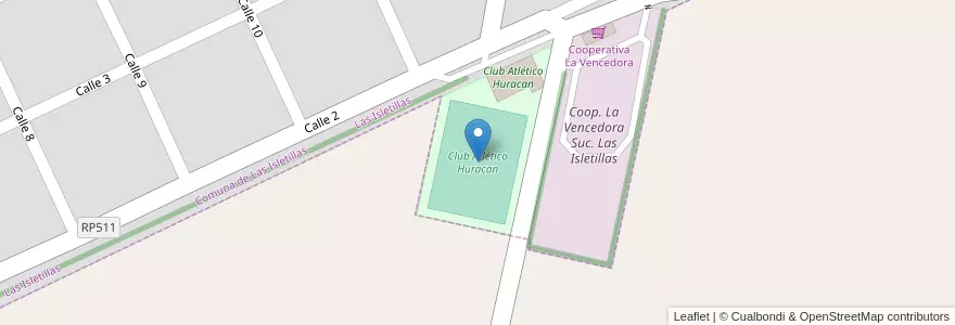 Mapa de ubicacion de Club Atlético Huracan en Argentina, Córdoba, Departamento Tercero Arriba, Pedanía Punta Del Agua, Comuna De Las Isletillas, Las Isletillas.