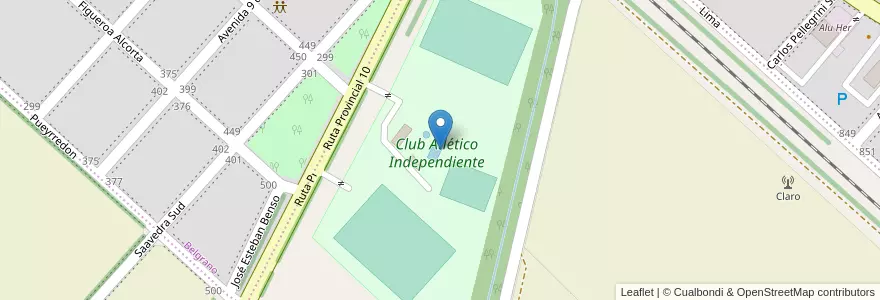Mapa de ubicacion de Club Atlético Independiente en Аргентина, Кордова, Departamento Tercero Arriba, Pedanía Punta Del Agua, Municipio De Hernando, Hernando.