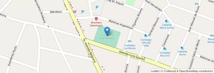 Mapa de ubicacion de Club Atlético Jorge Newbery en Argentinië, Córdoba, Departamento San Alberto, Villa Cura Brochero, Pedanía Tránsito, Municipio De Villa Cura Brocheroa.
