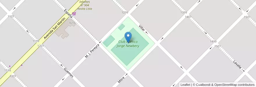 Mapa de ubicacion de Club Atlético Jorge Newbery en 아르헨티나, 부에노스아이레스주, Partido De Laprida, Laprida.