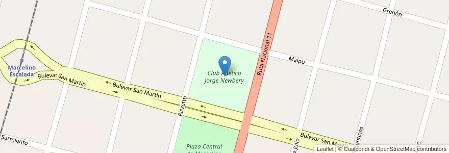 Mapa de ubicacion de Club Atletico Jorge Newbery en الأرجنتين, سانتا في, Departamento San Justo, Municipio De Marcelino Escalada.